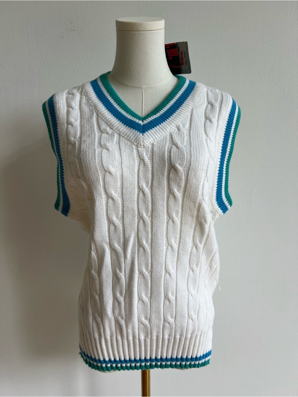 Vintage 80s Wilson Pro Staff Tennis Sweater Vest Womens Small Cable Knit Preppy